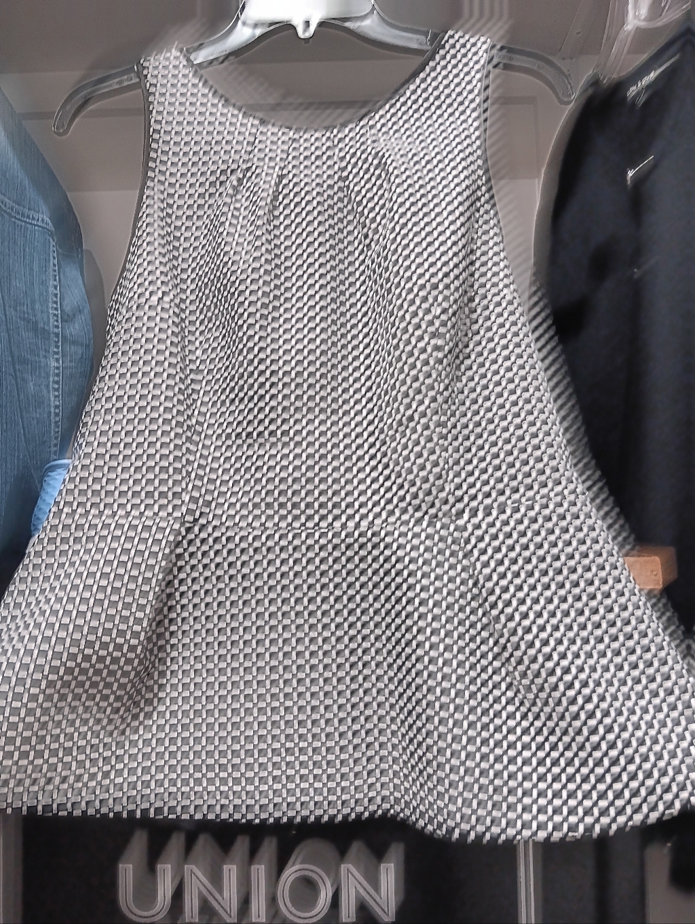 White House/Black Market Textured Black and White Sleeveless Peplum Top